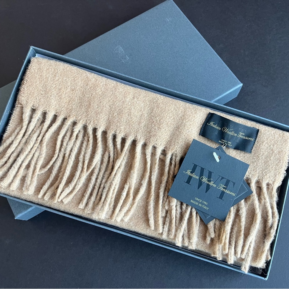 Italian-Made Camel Wool Fringe Scarf